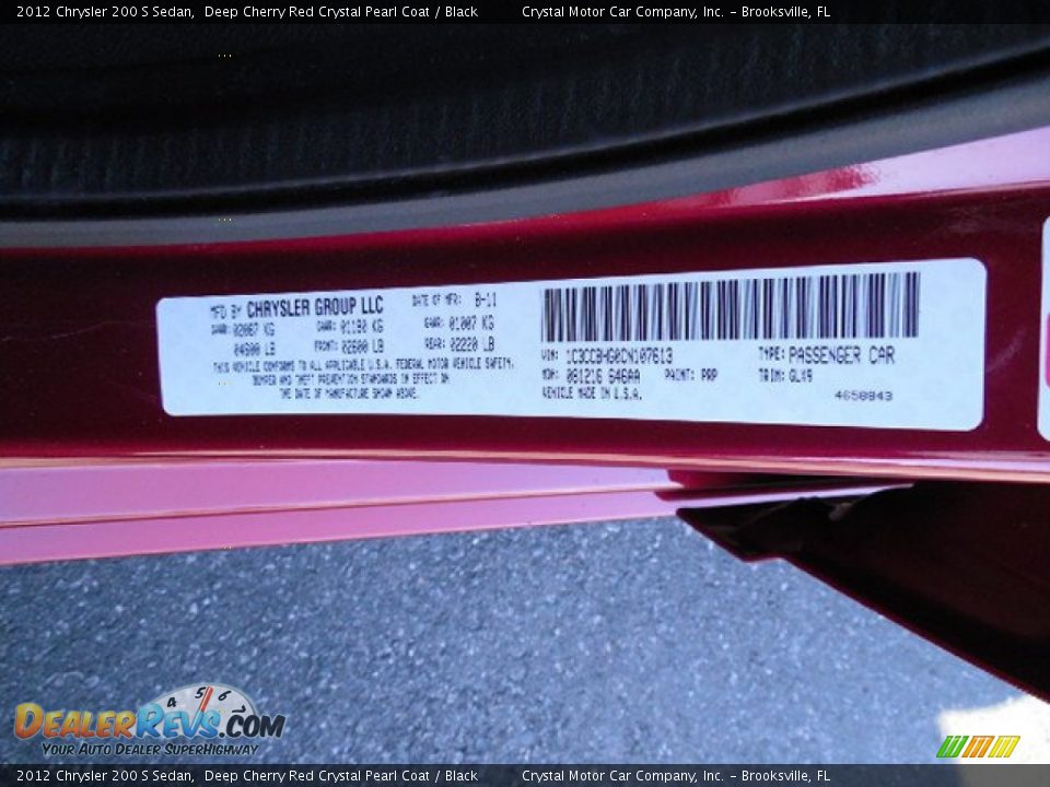 2012 Chrysler 200 S Sedan Deep Cherry Red Crystal Pearl Coat / Black Photo #23