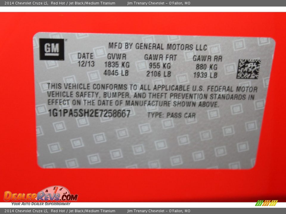 2014 Chevrolet Cruze LS Red Hot / Jet Black/Medium Titanium Photo #17