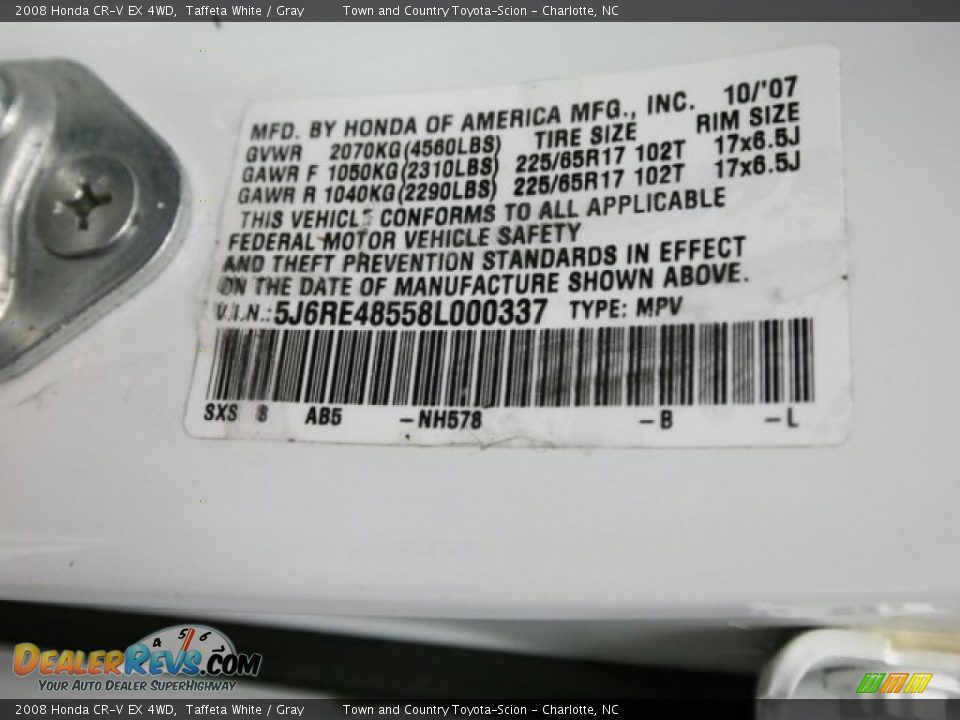 2008 Honda CR-V EX 4WD Taffeta White / Gray Photo #19