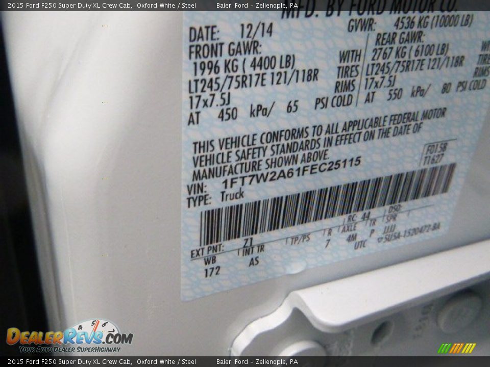 2015 Ford F250 Super Duty XL Crew Cab Oxford White / Steel Photo #17