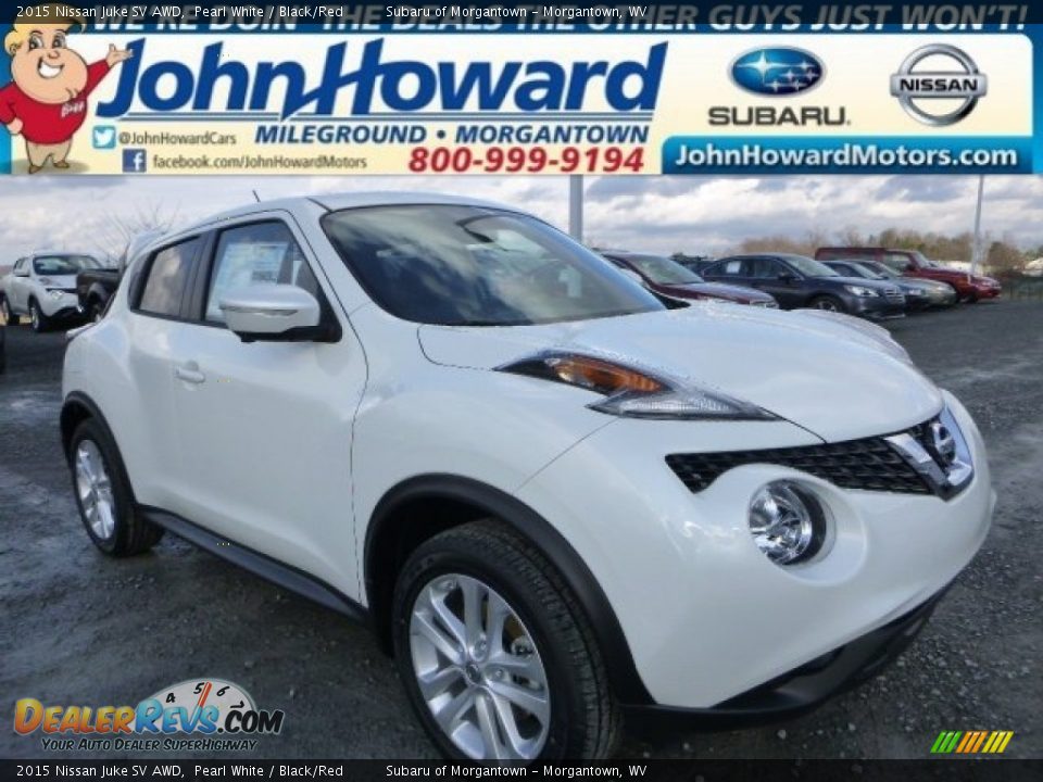2015 Nissan Juke SV AWD Pearl White / Black/Red Photo #1