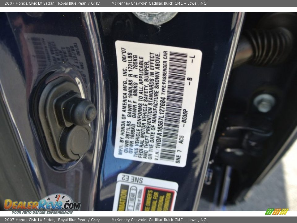 2007 Honda Civic LX Sedan Royal Blue Pearl / Gray Photo #22