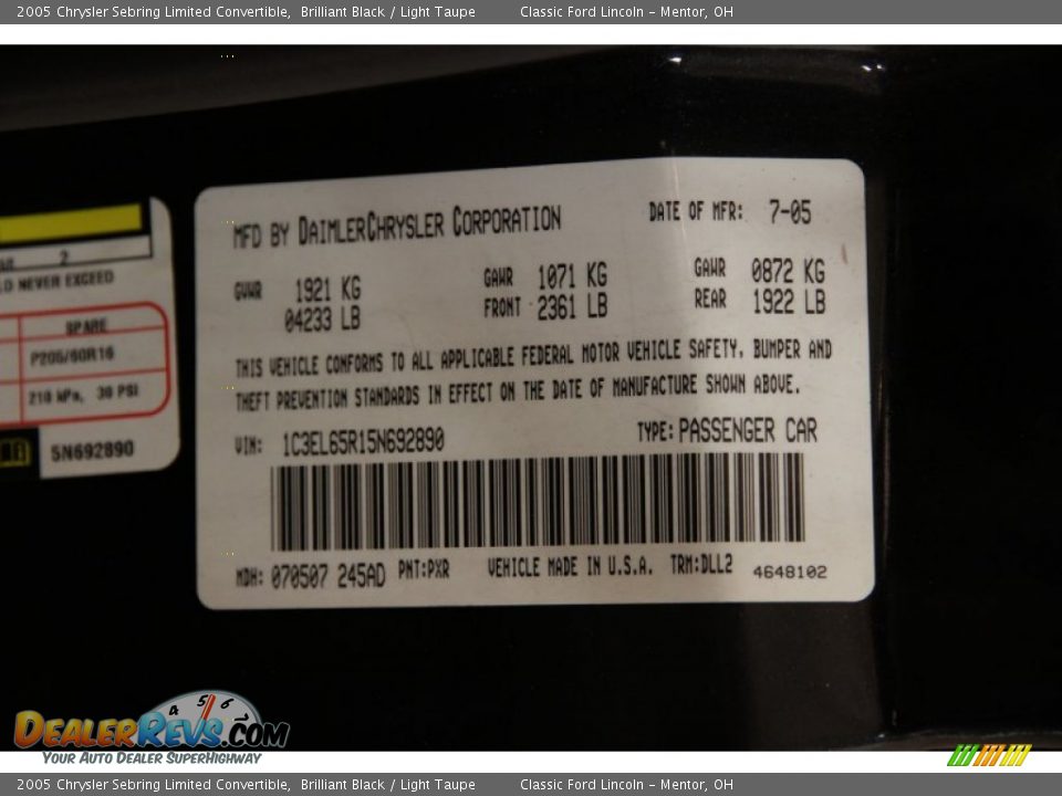 2005 Chrysler Sebring Limited Convertible Brilliant Black / Light Taupe Photo #18