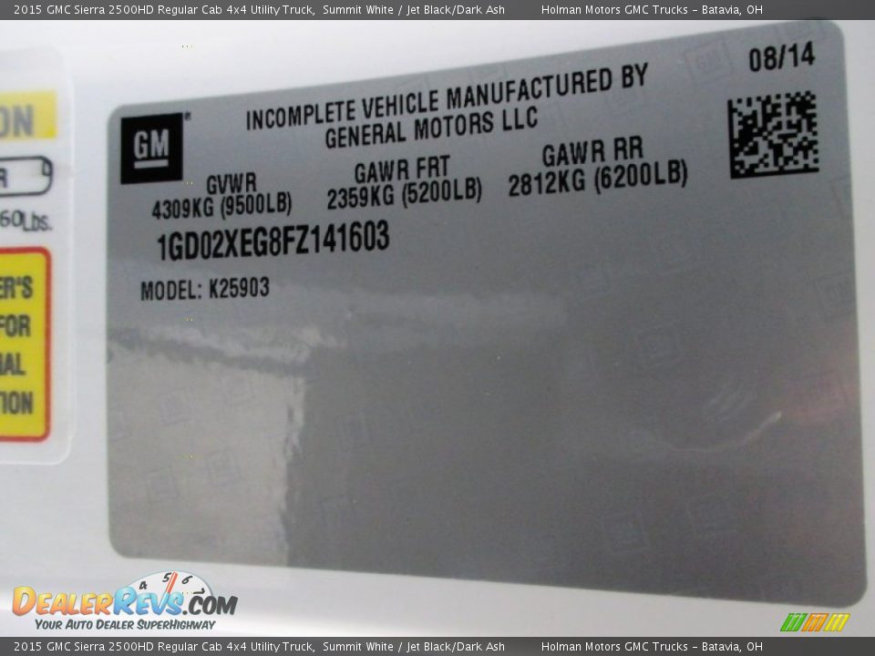 2015 GMC Sierra 2500HD Regular Cab 4x4 Utility Truck Summit White / Jet Black/Dark Ash Photo #4