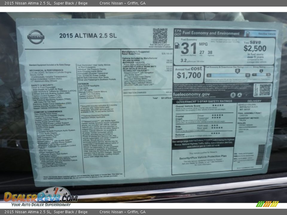 2015 Nissan Altima 2.5 SL Super Black / Beige Photo #13