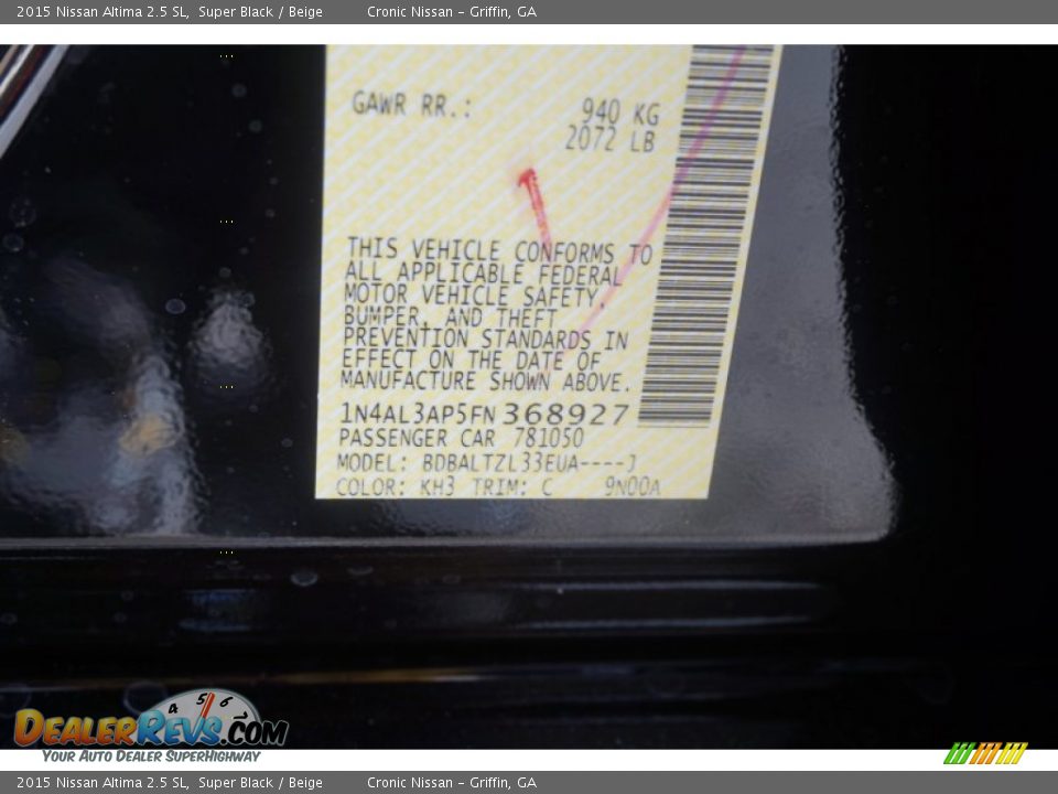 2015 Nissan Altima 2.5 SL Super Black / Beige Photo #18