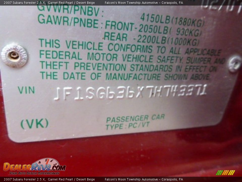 2007 Subaru Forester 2.5 X Garnet Red Pearl / Desert Beige Photo #19