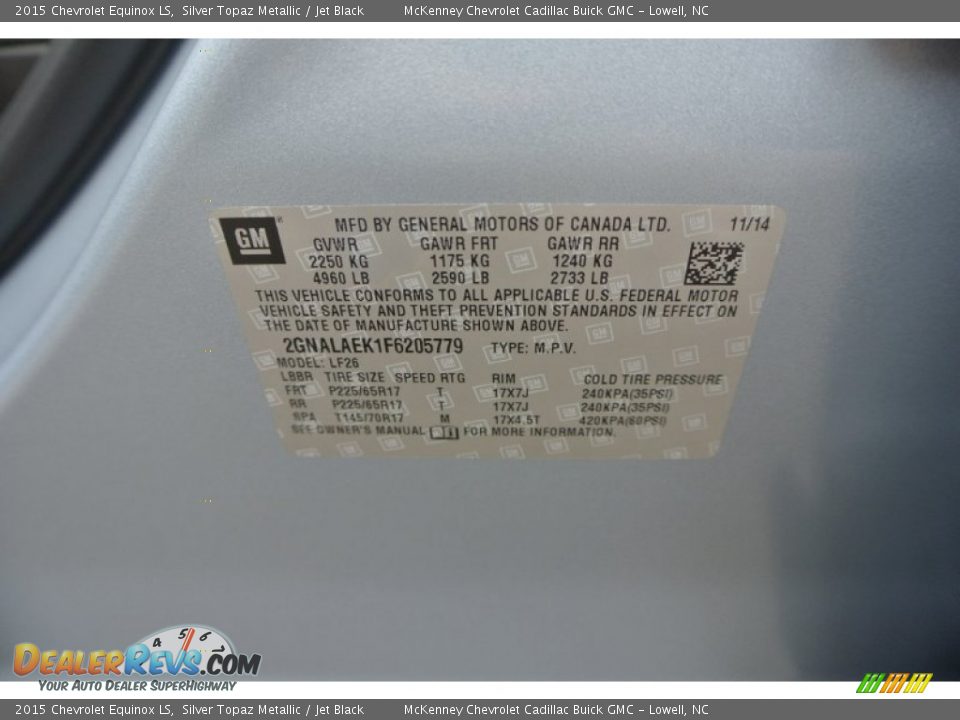 2015 Chevrolet Equinox LS Silver Topaz Metallic / Jet Black Photo #7