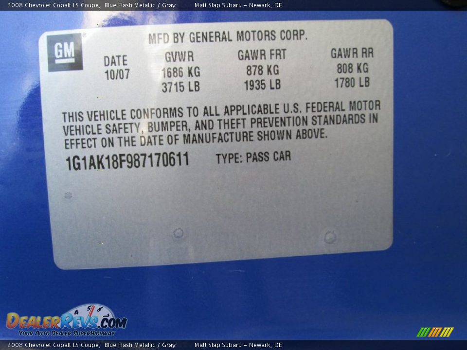 2008 Chevrolet Cobalt LS Coupe Blue Flash Metallic / Gray Photo #24