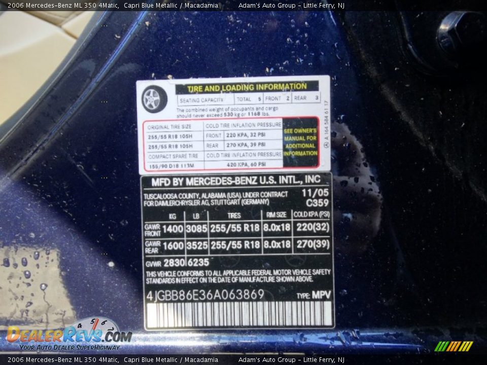 2006 Mercedes-Benz ML 350 4Matic Capri Blue Metallic / Macadamia Photo #26