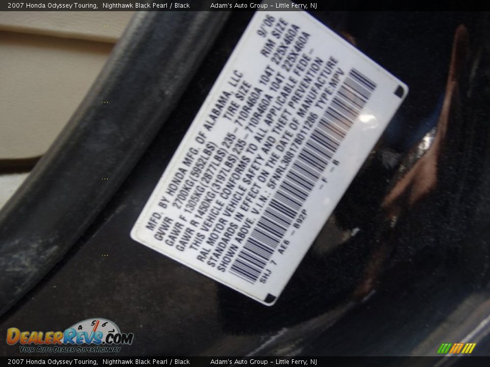2007 Honda Odyssey Touring Nighthawk Black Pearl / Black Photo #25