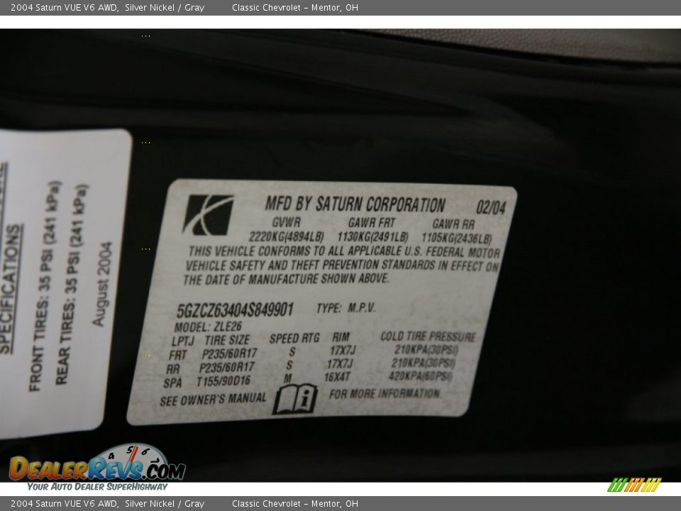 2004 Saturn VUE V6 AWD Silver Nickel / Gray Photo #15