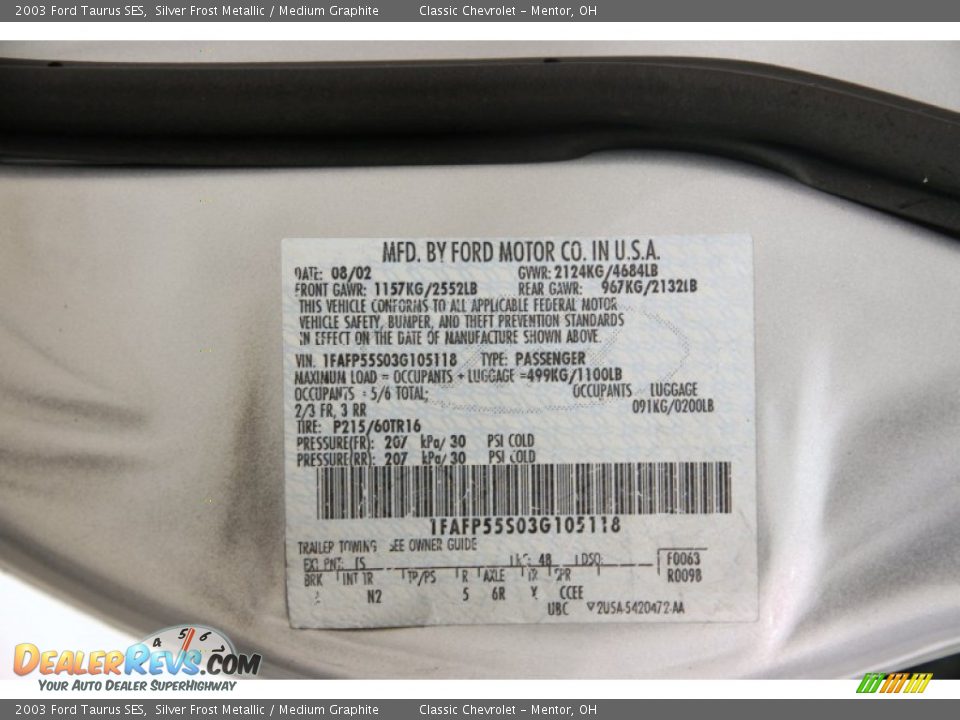2003 Ford Taurus SES Silver Frost Metallic / Medium Graphite Photo #14