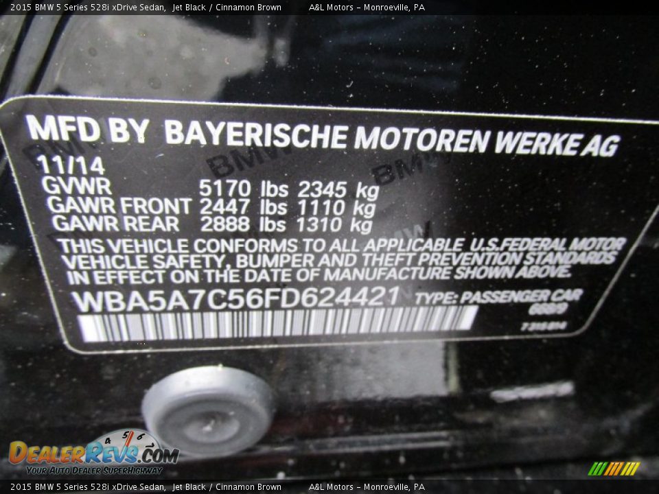 2015 BMW 5 Series 528i xDrive Sedan Jet Black / Cinnamon Brown Photo #19