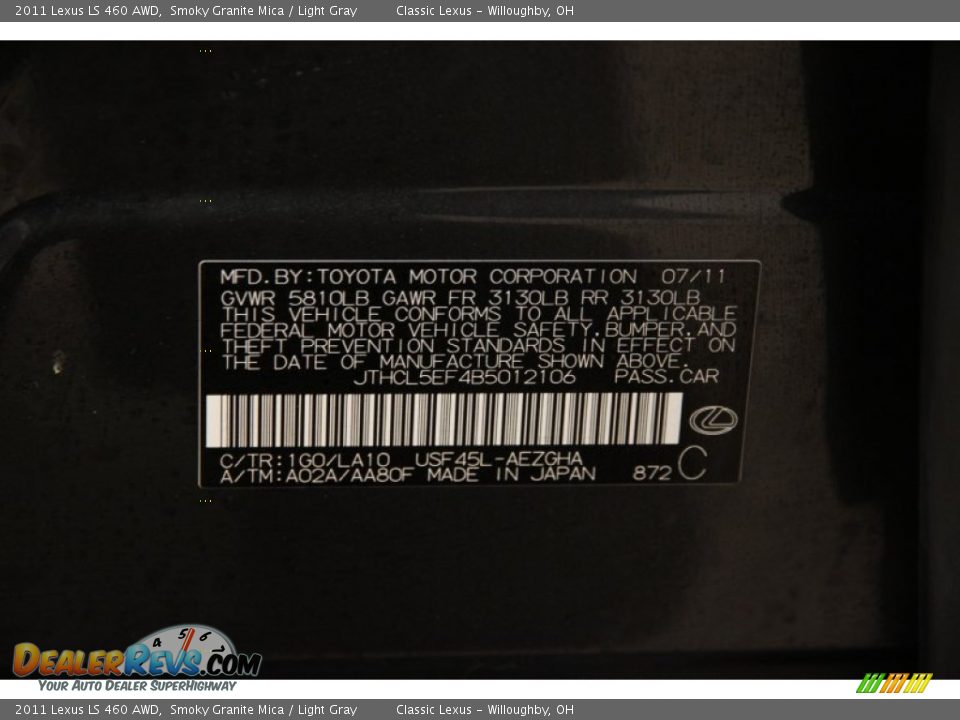 2011 Lexus LS 460 AWD Smoky Granite Mica / Light Gray Photo #25