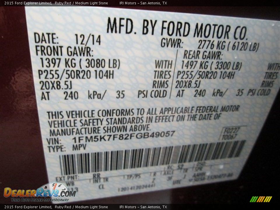 2015 Ford Explorer Limited Ruby Red / Medium Light Stone Photo #18