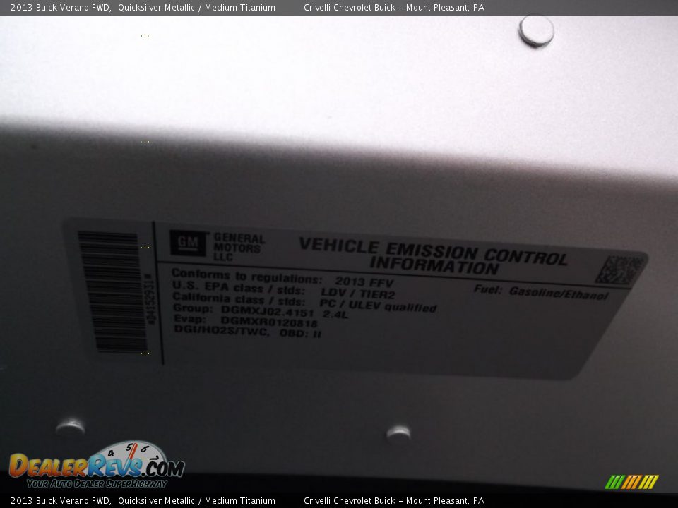 2013 Buick Verano FWD Quicksilver Metallic / Medium Titanium Photo #11