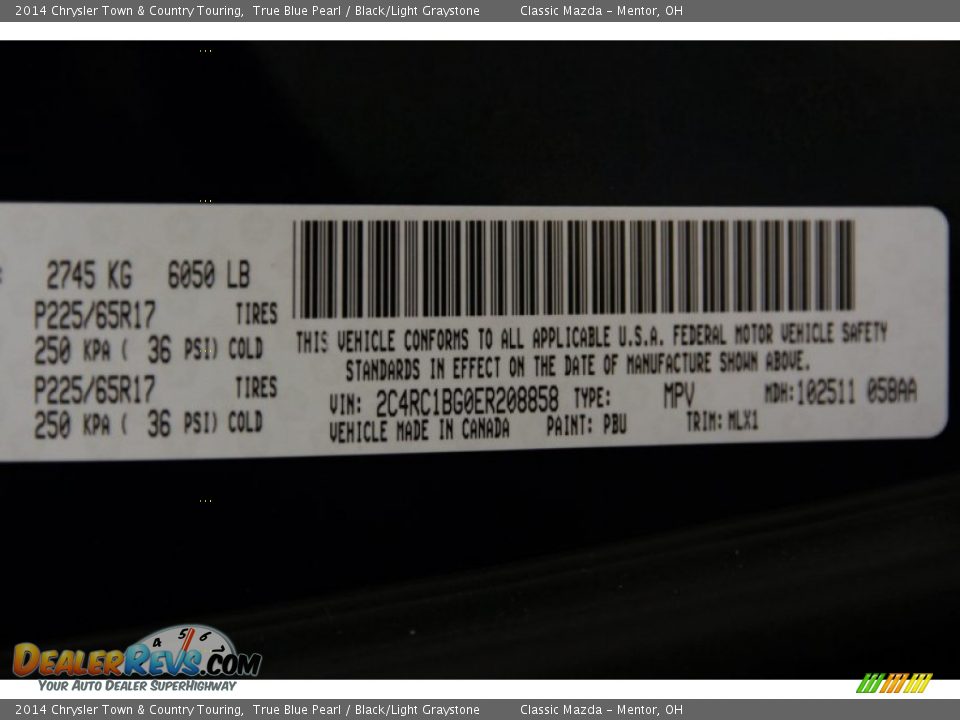 2014 Chrysler Town & Country Touring True Blue Pearl / Black/Light Graystone Photo #19