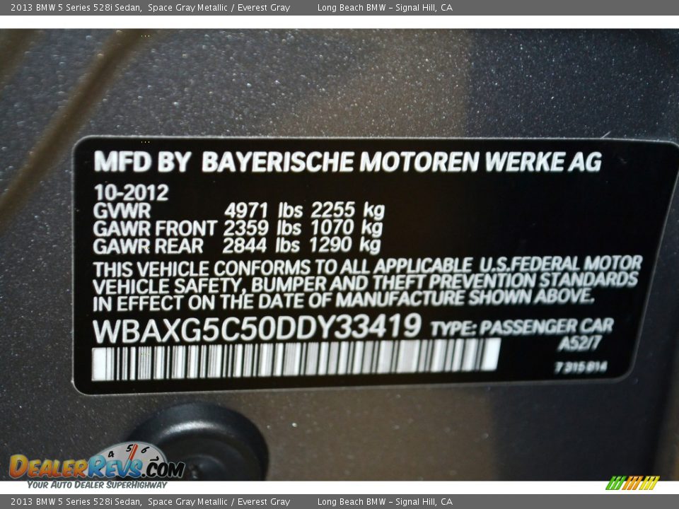 2013 BMW 5 Series 528i Sedan Space Gray Metallic / Everest Gray Photo #11