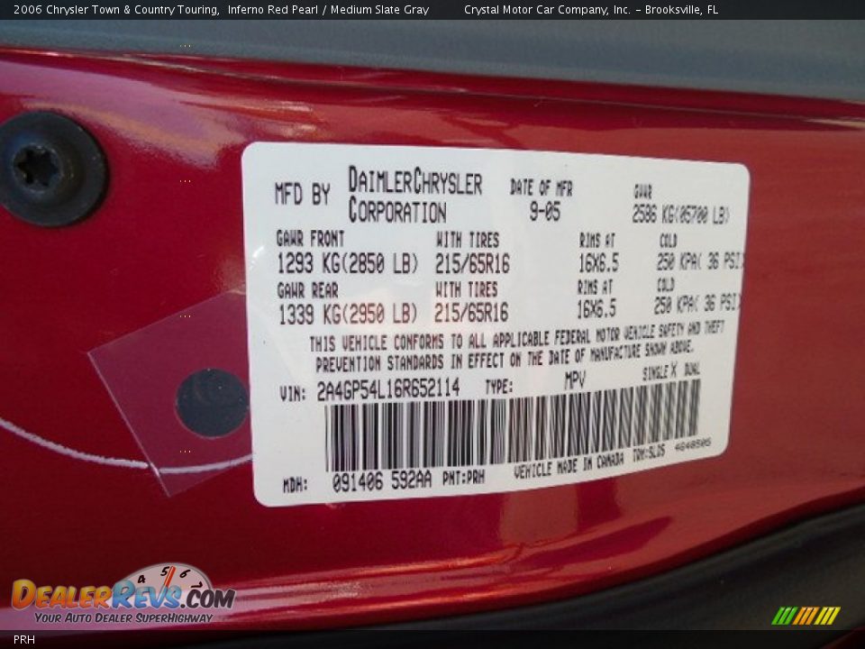 Chrysler Color Code PRH Inferno Red Pearl