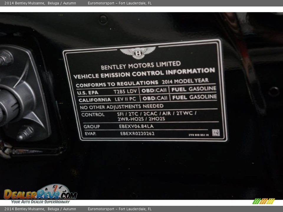 Info Tag of 2014 Bentley Mulsanne  Photo #75