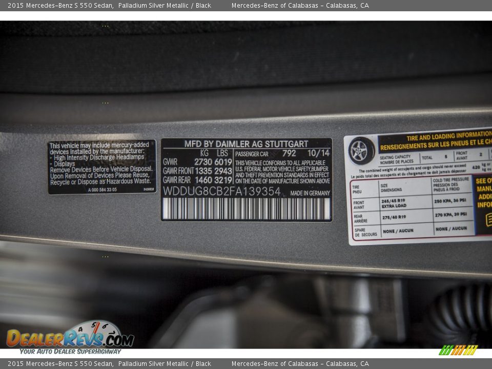 2015 Mercedes-Benz S 550 Sedan Palladium Silver Metallic / Black Photo #7