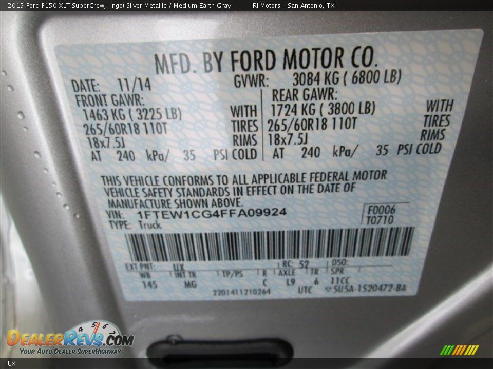 Ford Color Code UX Ingot Silver Metallic