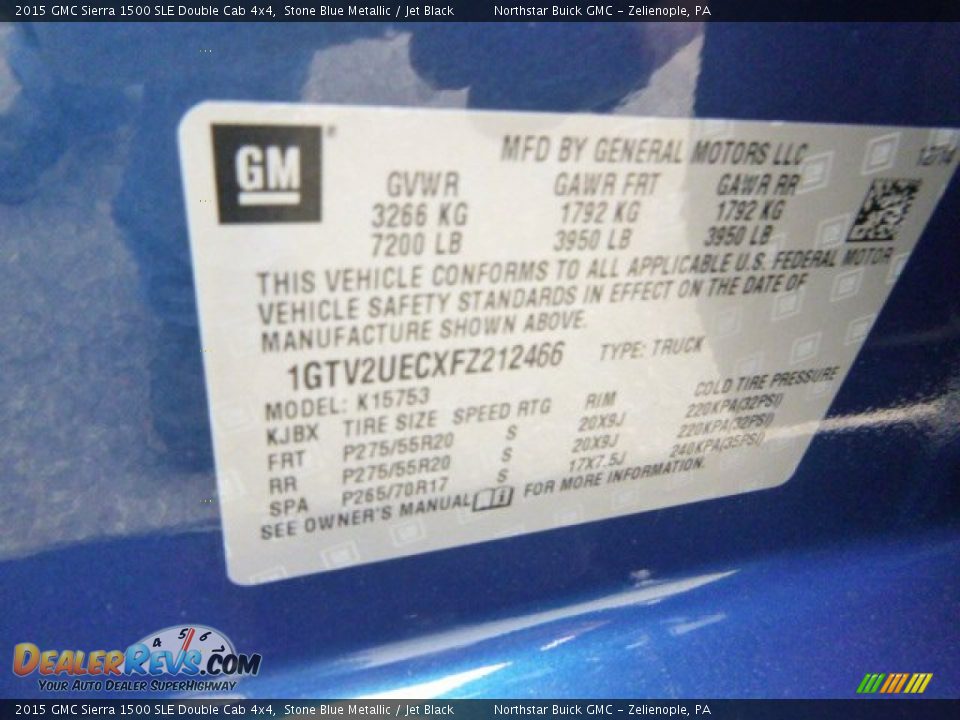 2015 GMC Sierra 1500 SLE Double Cab 4x4 Stone Blue Metallic / Jet Black Photo #18