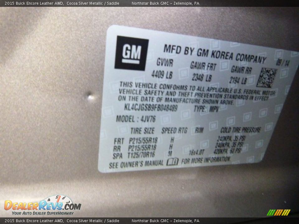 2015 Buick Encore Leather AWD Cocoa Silver Metallic / Saddle Photo #17
