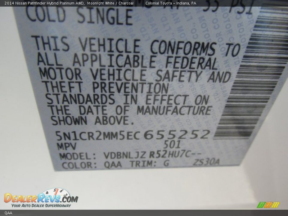 Nissan Color Code QAA Moonlight White