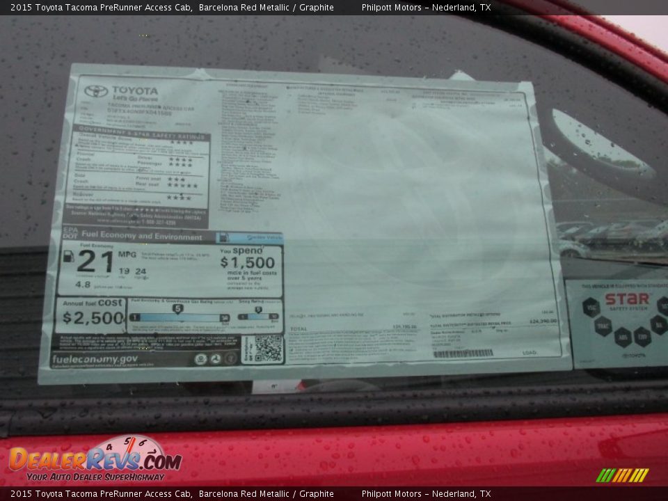 2015 Toyota Tacoma PreRunner Access Cab Barcelona Red Metallic / Graphite Photo #33