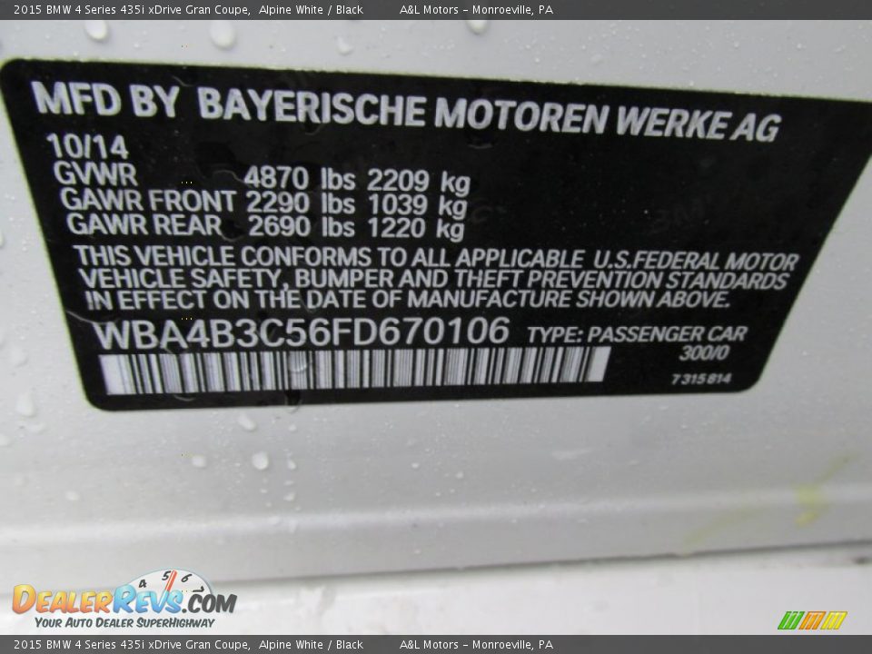 2015 BMW 4 Series 435i xDrive Gran Coupe Alpine White / Black Photo #19