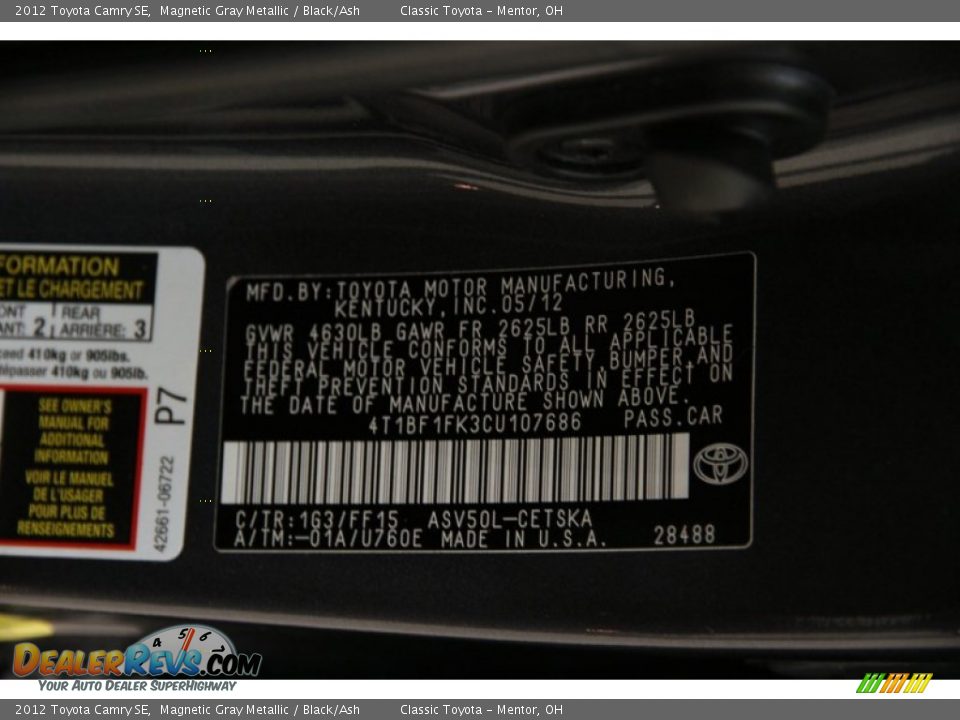 2012 Toyota Camry SE Magnetic Gray Metallic / Black/Ash Photo #21
