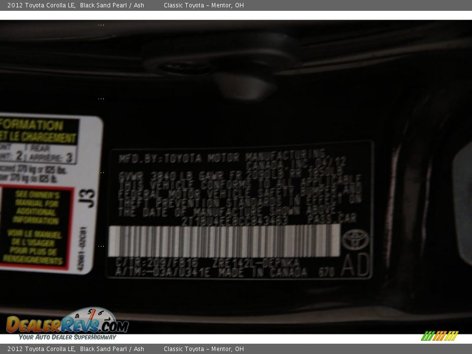 2012 Toyota Corolla LE Black Sand Pearl / Ash Photo #15