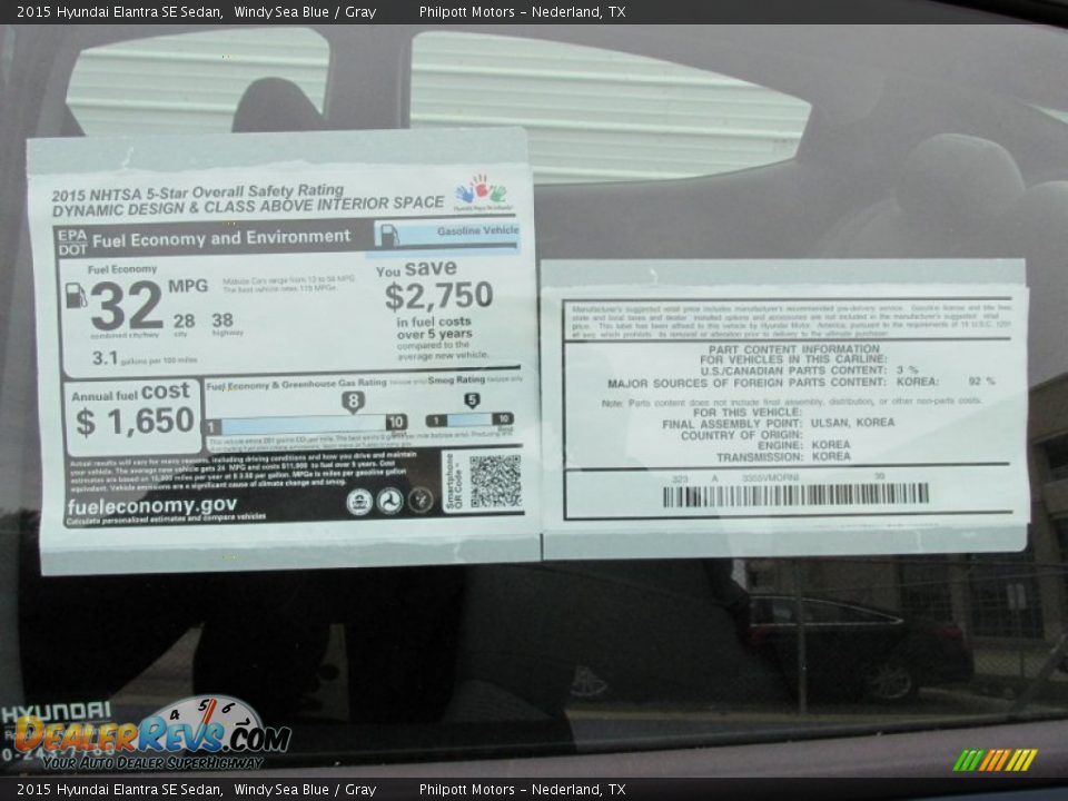 2015 Hyundai Elantra SE Sedan Windy Sea Blue / Gray Photo #34