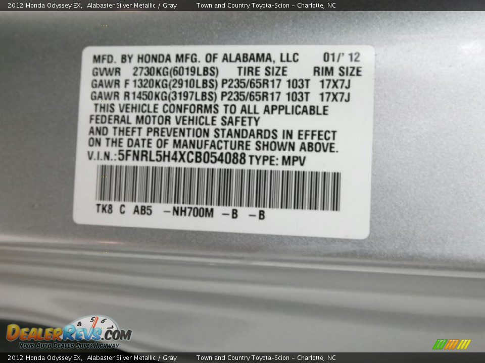 2012 Honda Odyssey EX Alabaster Silver Metallic / Gray Photo #19