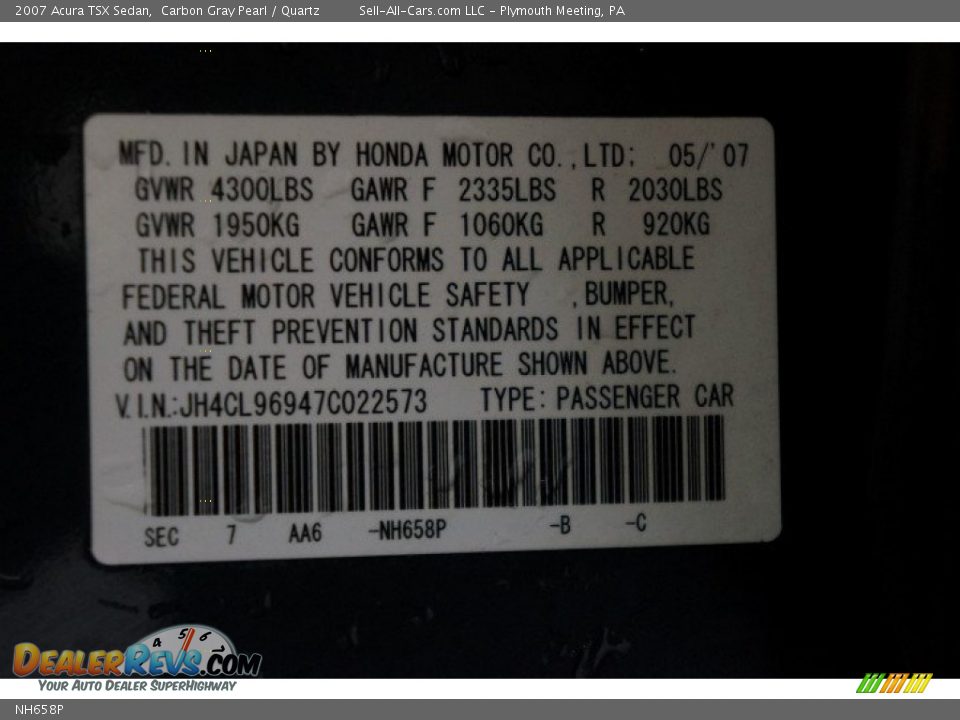 Acura Color Code NH658P Carbon Gray Pearl