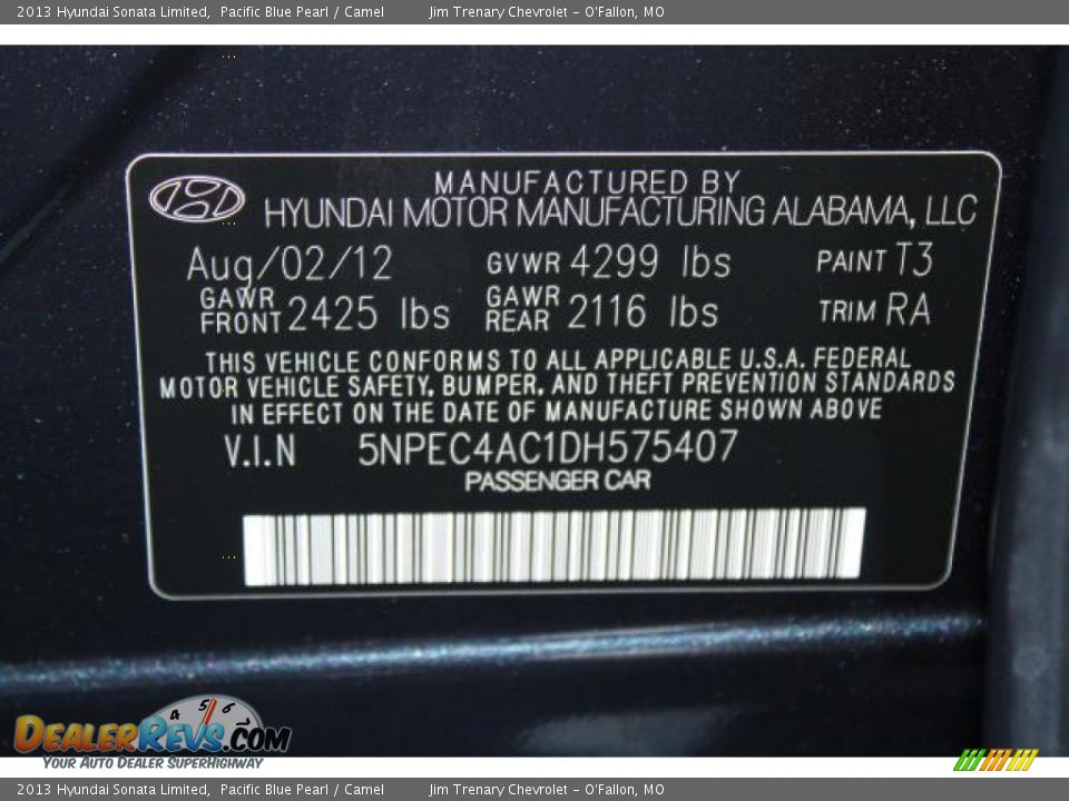 2013 Hyundai Sonata Limited Pacific Blue Pearl / Camel Photo #17