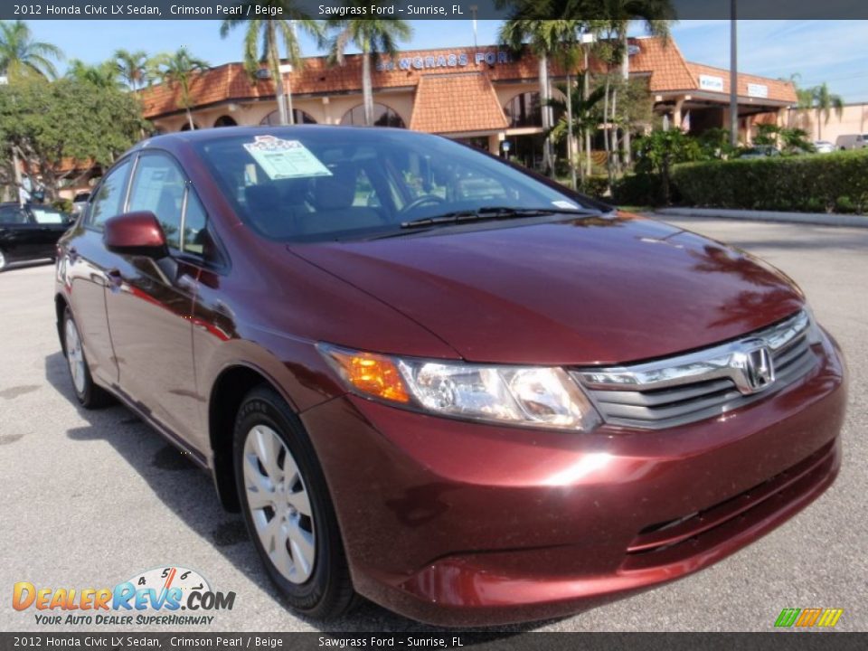 2012 Honda Civic LX Sedan Crimson Pearl / Beige Photo #2