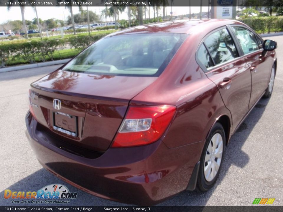 2012 Honda Civic LX Sedan Crimson Pearl / Beige Photo #6