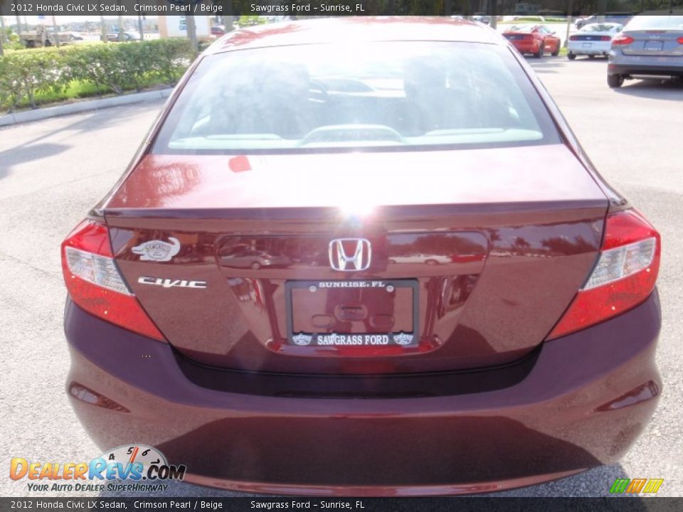 2012 Honda Civic LX Sedan Crimson Pearl / Beige Photo #7