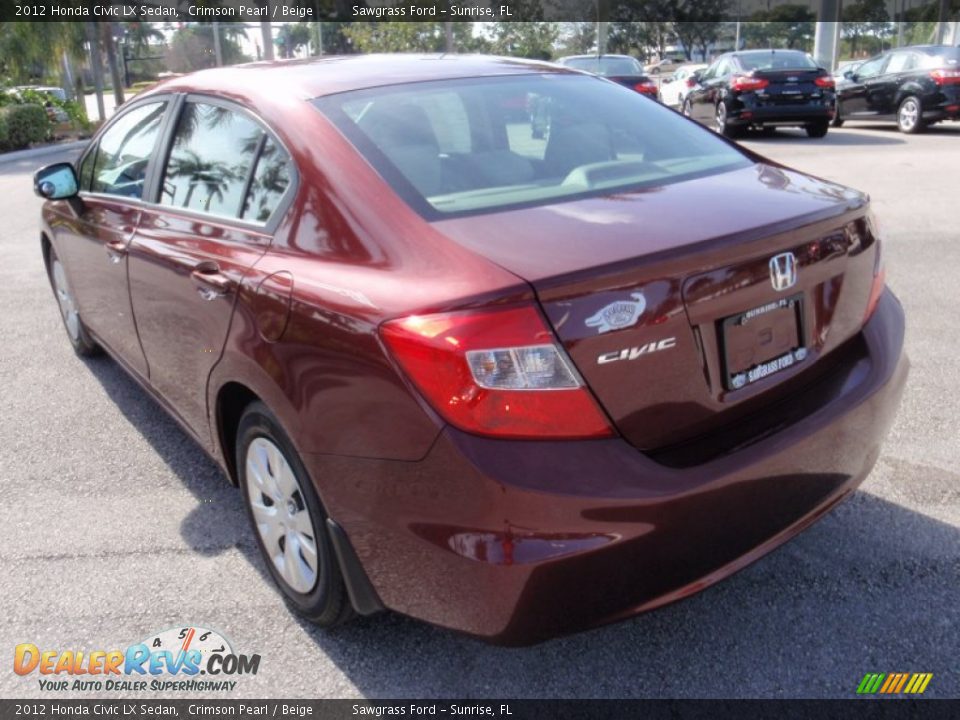 2012 Honda Civic LX Sedan Crimson Pearl / Beige Photo #9
