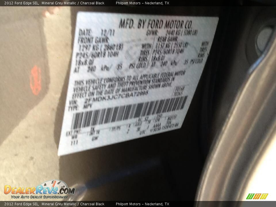 2012 Ford Edge SEL Mineral Grey Metallic / Charcoal Black Photo #6
