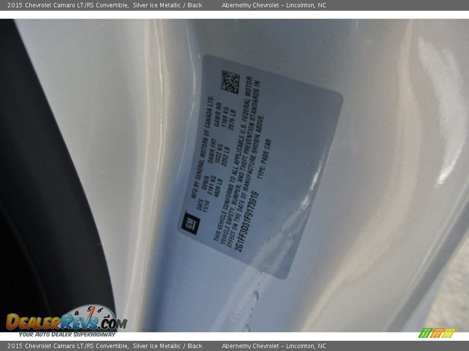2015 Chevrolet Camaro LT/RS Convertible Silver Ice Metallic / Black Photo #7