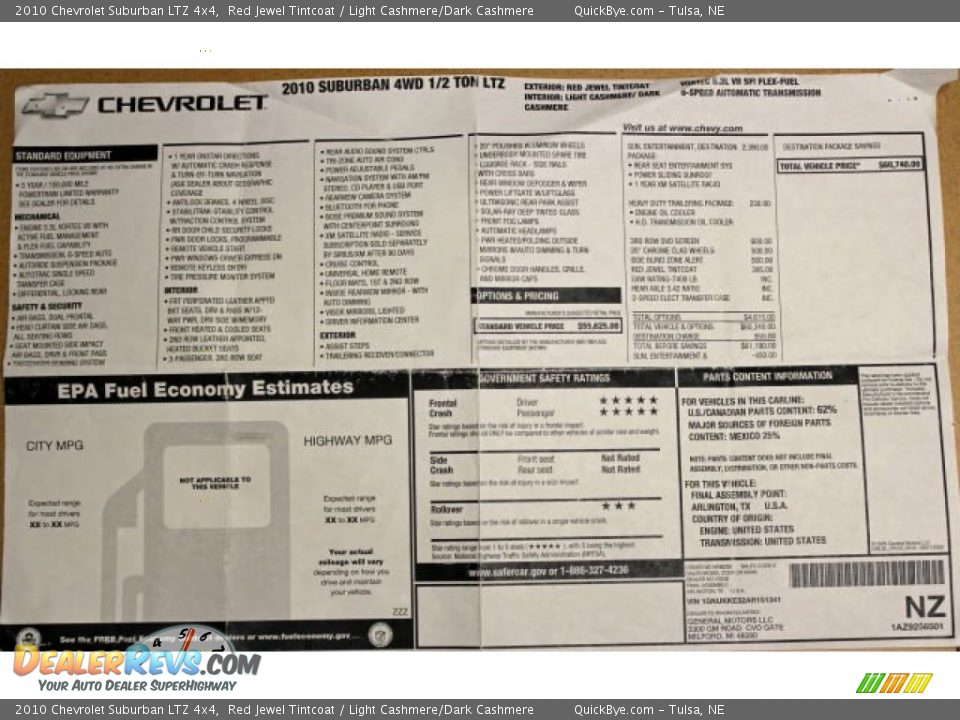 2010 Chevrolet Suburban LTZ 4x4 Window Sticker Photo #22