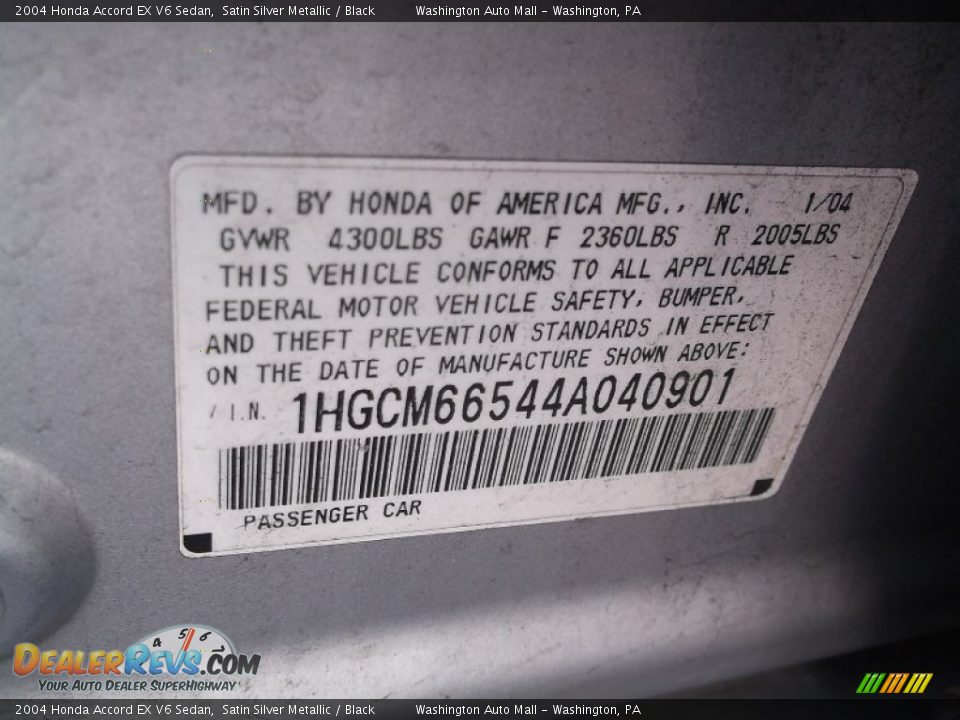 2004 Honda Accord EX V6 Sedan Satin Silver Metallic / Black Photo #19