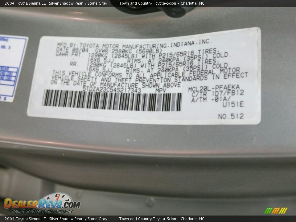 2004 Toyota Sienna LE Silver Shadow Pearl / Stone Gray Photo #19