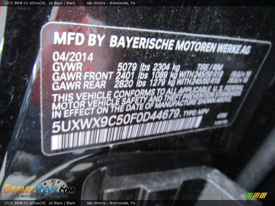 2015 BMW X3 xDrive28i Jet Black / Black Photo #20