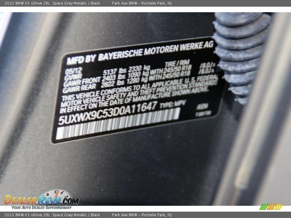 2013 BMW X3 xDrive 28i Space Gray Metallic / Black Photo #35