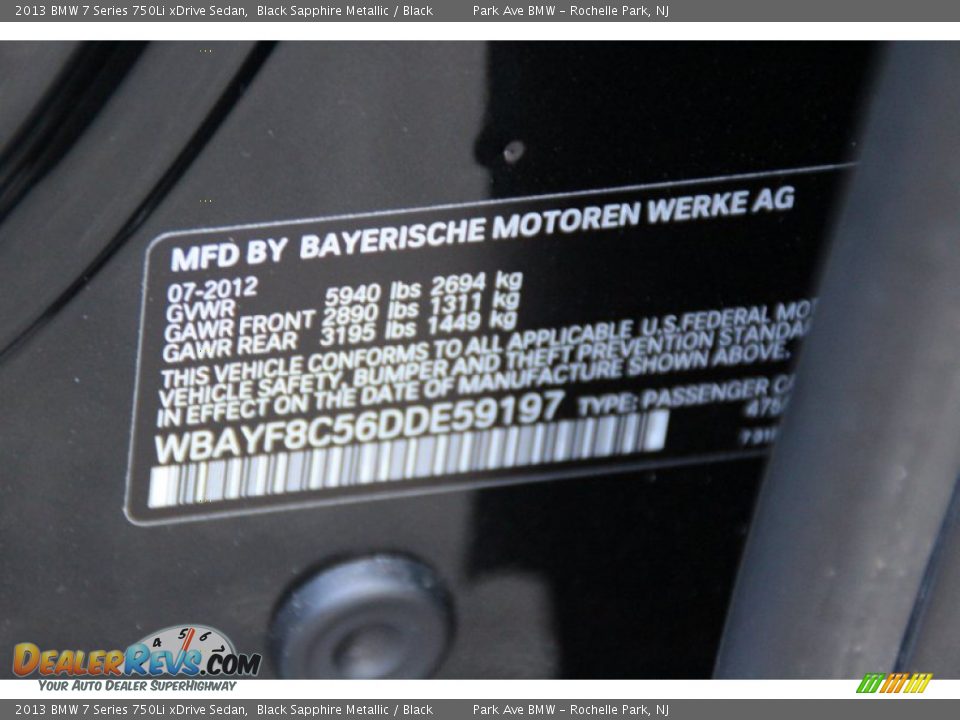 2013 BMW 7 Series 750Li xDrive Sedan Black Sapphire Metallic / Black Photo #29